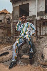 African Trousers In White Kente - The Continent Clothing