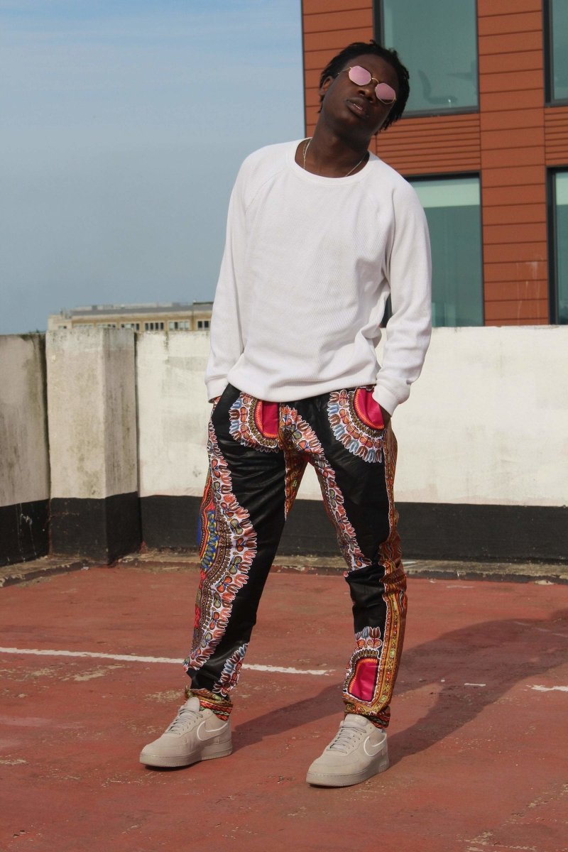 African Trousers/Pants in Black Dashiki - Continent Clothing