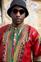 African Trousers/Pants in Red Dashiki - Festival Trousers - Continent Clothing