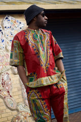 African Trousers/Pants in Red Dashiki - Festival Trousers - Continent Clothing