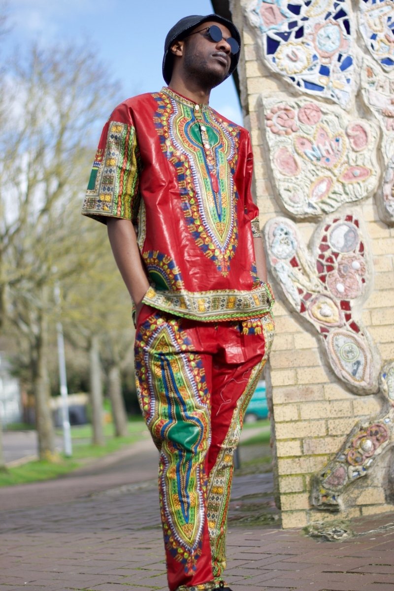 African Trousers/Pants in Red Dashiki - Festival Trousers - Continent Clothing