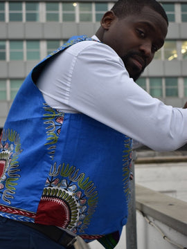 African Waistcoat in Blue Dashiki-Reversible