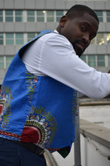 African Waistcoat in Blue Dashiki - Reversible - Continent Clothing