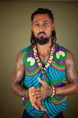 African Waistcoat in Blue Green Ankara - Reversible - Continent Clothing