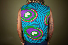 African Waistcoat in Blue Green Ankara - Reversible - Continent Clothing