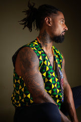 African Waistcoat in Green Ankara - Reversible - Continent Clothing 