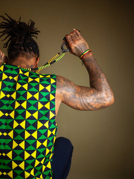 Chaleco Africano en Ankara Verde - Reversible