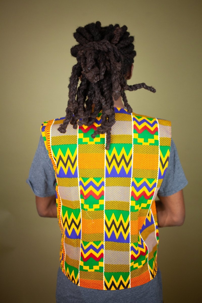 African Waistcoat in Orange Kente - Continent Clothing