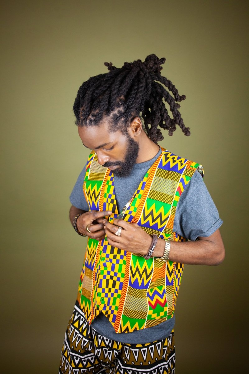 African Waistcoat in Orange Kente - Continent Clothing