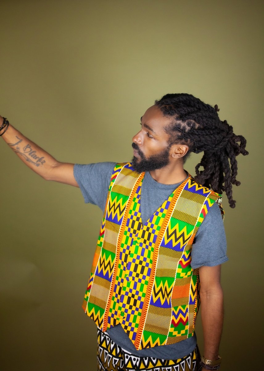 African Waistcoat in Orange Kente - Continent Clothing