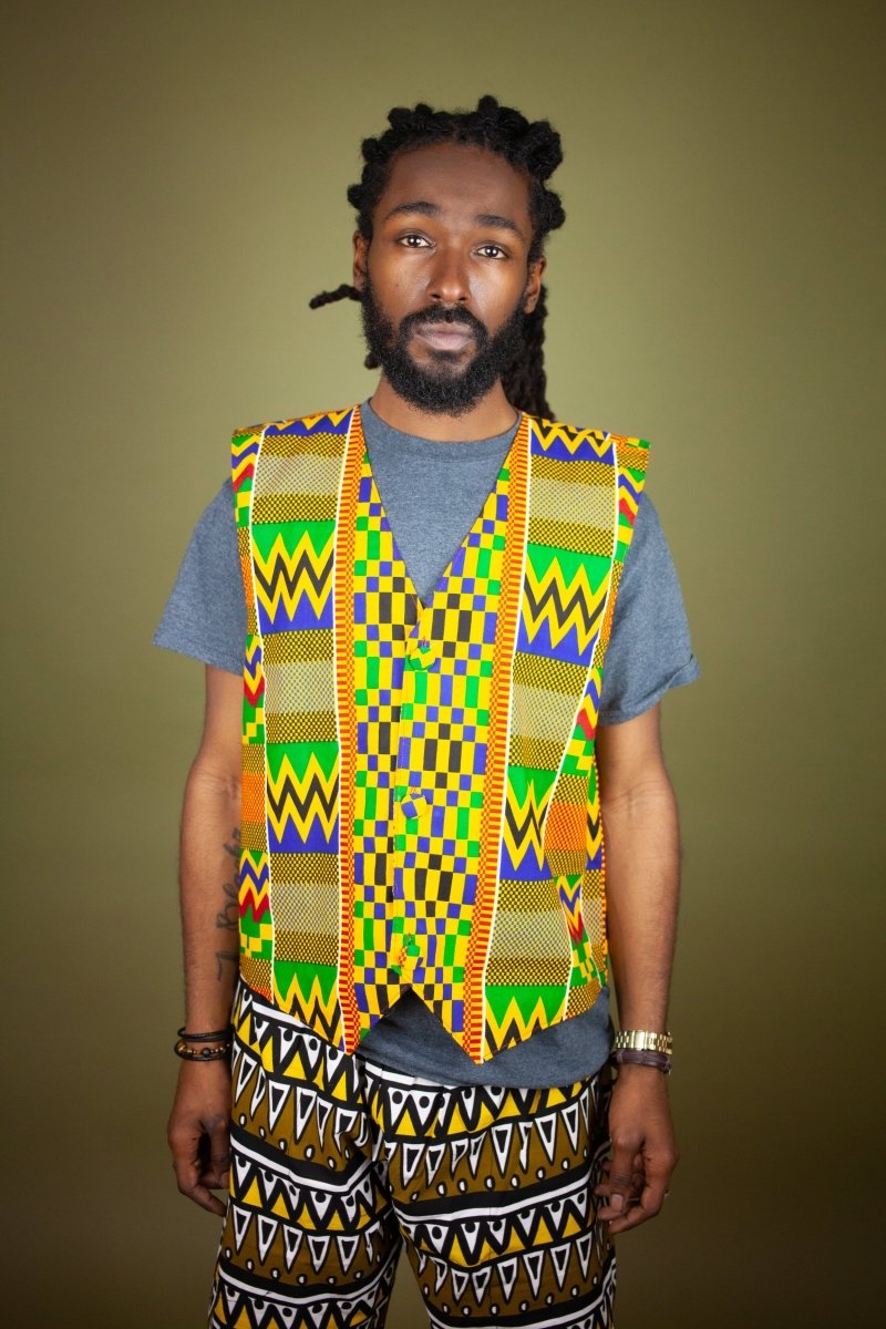 African Waistcoat in Orange Kente - Continent Clothing