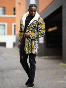 African Winter Coat In Earthy Mud Cloth