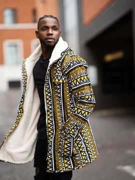African Winter Coat In Earthy Mud Cloth