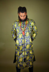 African Winter Coat In Metallic Blue Gold - Continent Clothing