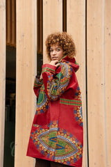 African Winter Jacket in Red Dashiki - Continent Clothing