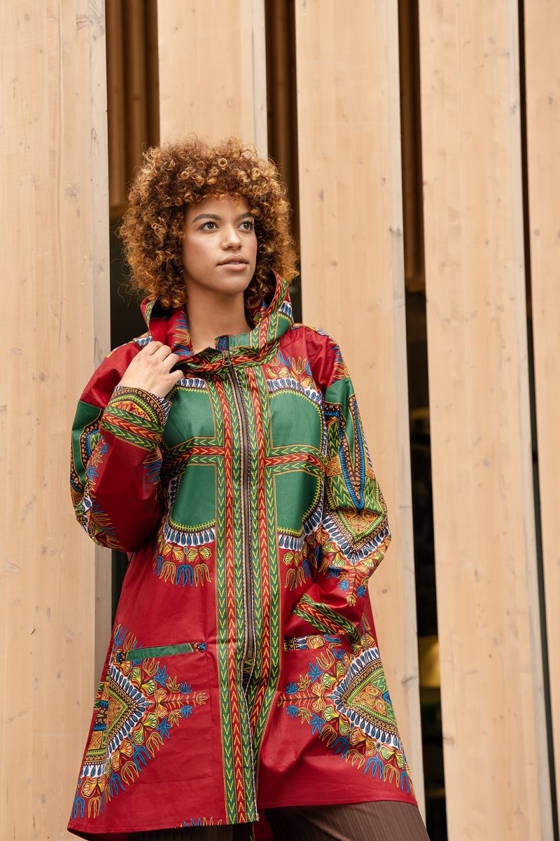 African Winter Jacket in Red Dashiki - Continent Clothing