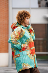 African Winter Jacket in Turquoise Dashiki - Continent Clothing
