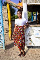 African Wrap Skirt, Maxi In Electric Red - The Continent Clothing