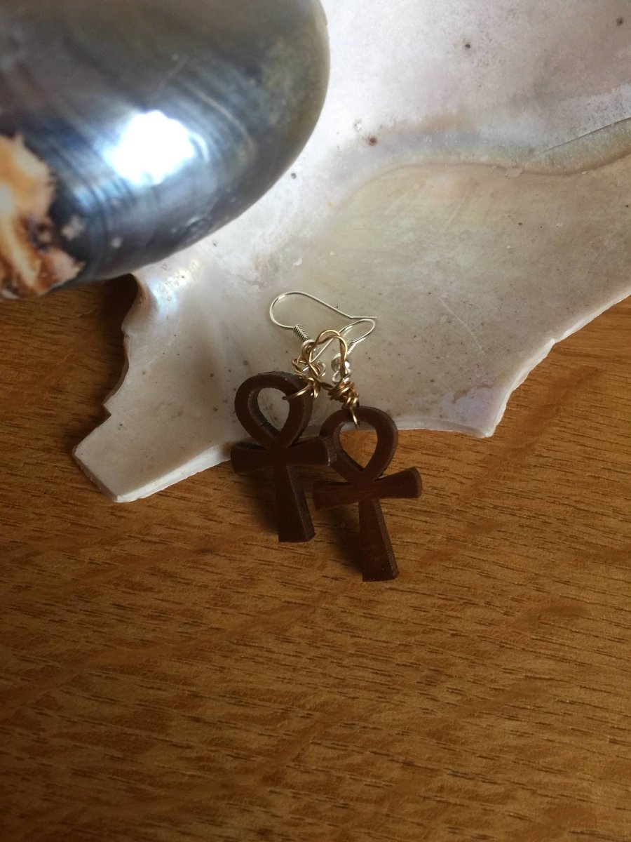 Ankh Earrings made with Recycled Wood - Continent Clothing