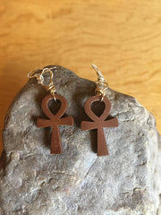 Ankh Earrings made with Recycled Wood - Continent Clothing