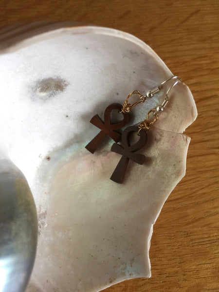 Wooden on sale ankh earrings