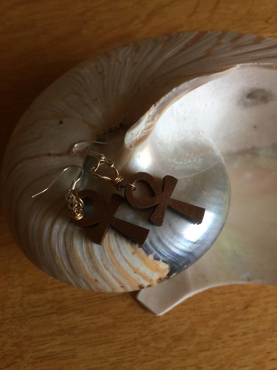 Ankh Earrings made with Recycled Wood - Continent Clothing