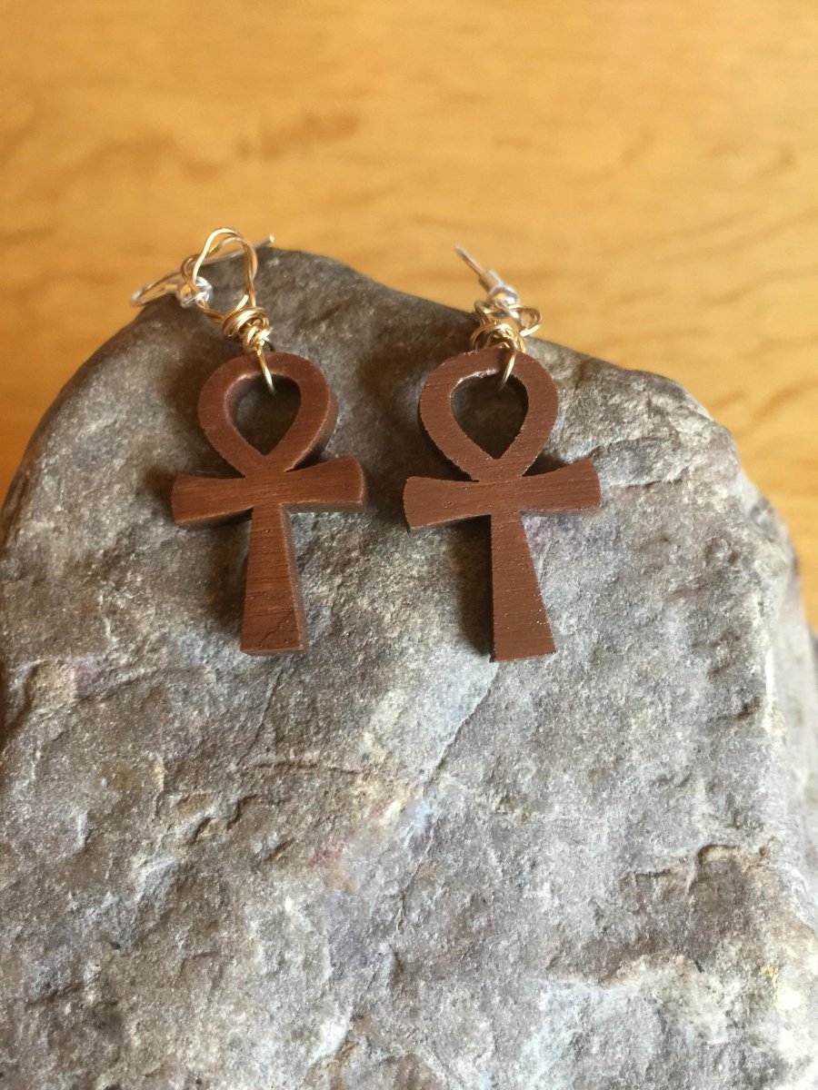 Ankh Earrings made with Recycled Wood - Continent Clothing