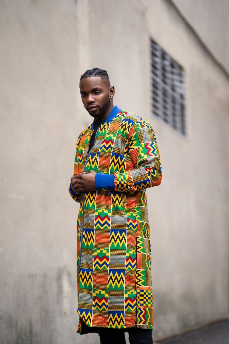 Aztec Coat in Orange Kente Print - Summer Festival Coat - Continent Clothing