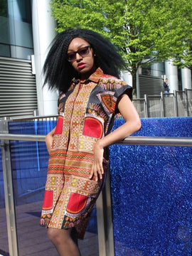 Abito Aztec, Abito Camicia Africano in Nero Dashiki Stampa - Abito Festival