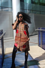 Aztec Dress, African Shirt Dress in Black Dashiki Print - Festival Dress - Continent Clothing