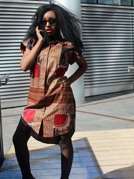 Abito Aztec, Abito Camicia Africano in Nero Dashiki Stampa - Abito Festival