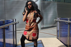 Aztec Dress, African Shirt Dress in Black Dashiki Print - Festival Dress - Continent Clothing
