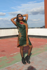 Aztec Dress, African Shirt Dress in Green Dashiki Print - Festival Dress - Continent Clothing