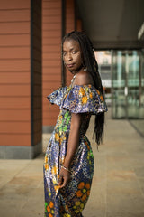 Beautiful African Maxi Dress In Metallic Gold Blue - Continent Clothing