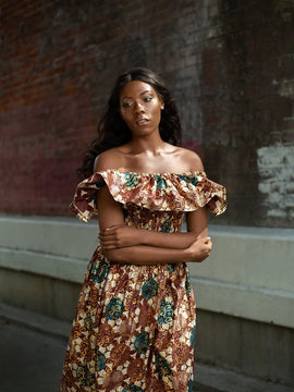 Bella africana Maxi abito in metallo oro marrone