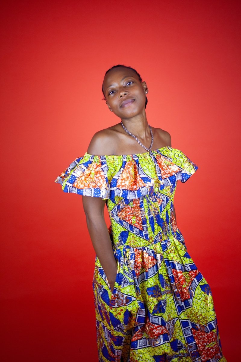 Beautiful African Midi Dress In Metallic Gold Blue - Continent Clothing