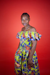 Beautiful African Midi Dress In Metallic Gold Blue - Continent Clothing