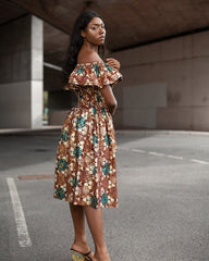 Beautiful African Midi Dress In Metallic Gold Brown - Continent Clothing