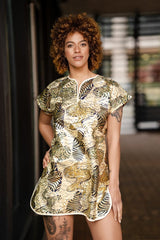 Beautiful African Print Dress In Metallic Gold - Continent Clothing