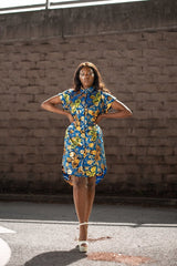 Beautiful Blue Gold African Dress - Continent Clothing