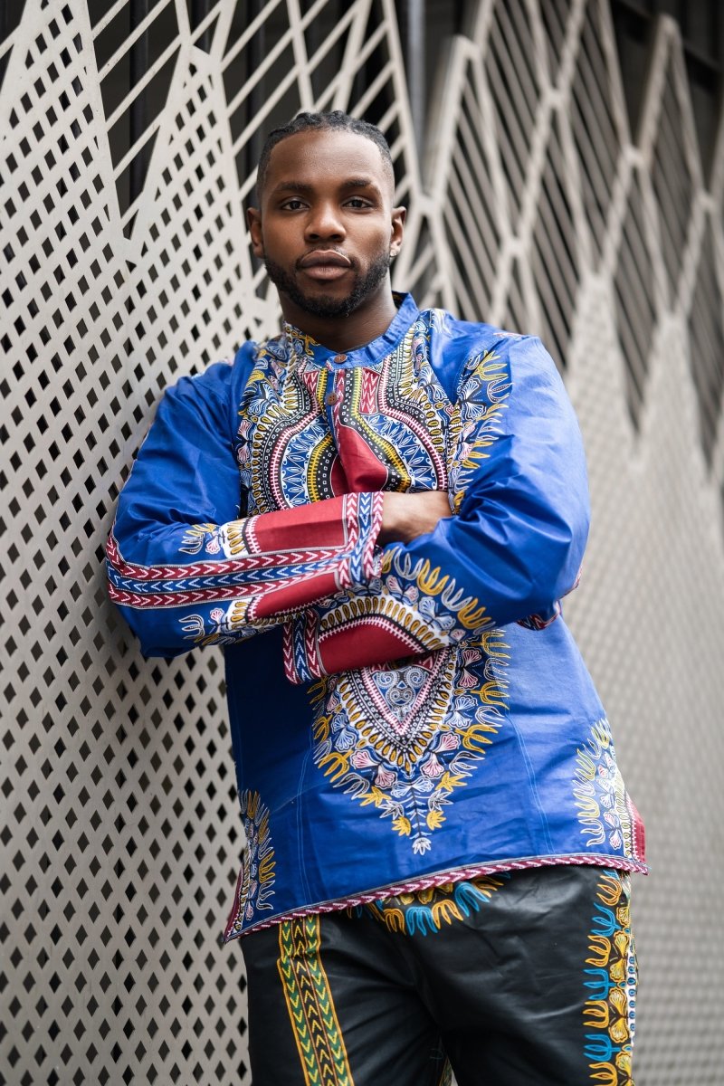 Blue Dashiki African Print Shirt - Continent Clothing