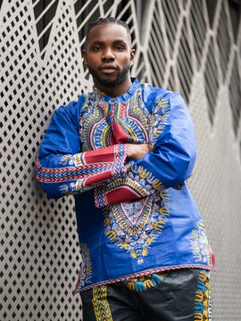 Camicia con stampa africana Dashiki blu