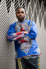Blue Dashiki African Print Shirt - Continent Clothing
