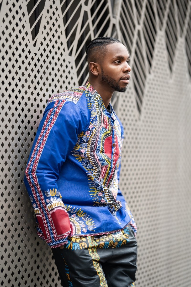 Blue Dashiki African Print Shirt - Continent Clothing