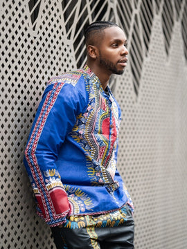 Camicia con stampa africana Dashiki blu