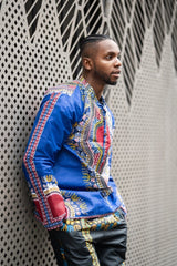 Blue Dashiki African Print Shirt - Continent Clothing