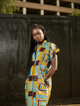 Brilliant Blue African Shirt Dress In Beautiful Blue Kente