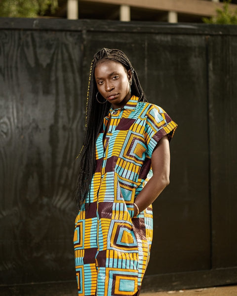 kente shirt dress Vibrant Kente Print T-Shirt Dress: African Style Polyester Fabric