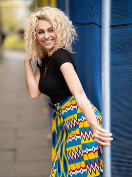 Gonna africana, gonna a portafoglio in stampa Dashiki blu - gonna da spiaggia
