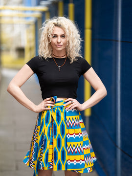 Gonna africana, gonna a portafoglio in stampa Dashiki blu - gonna da spiaggia